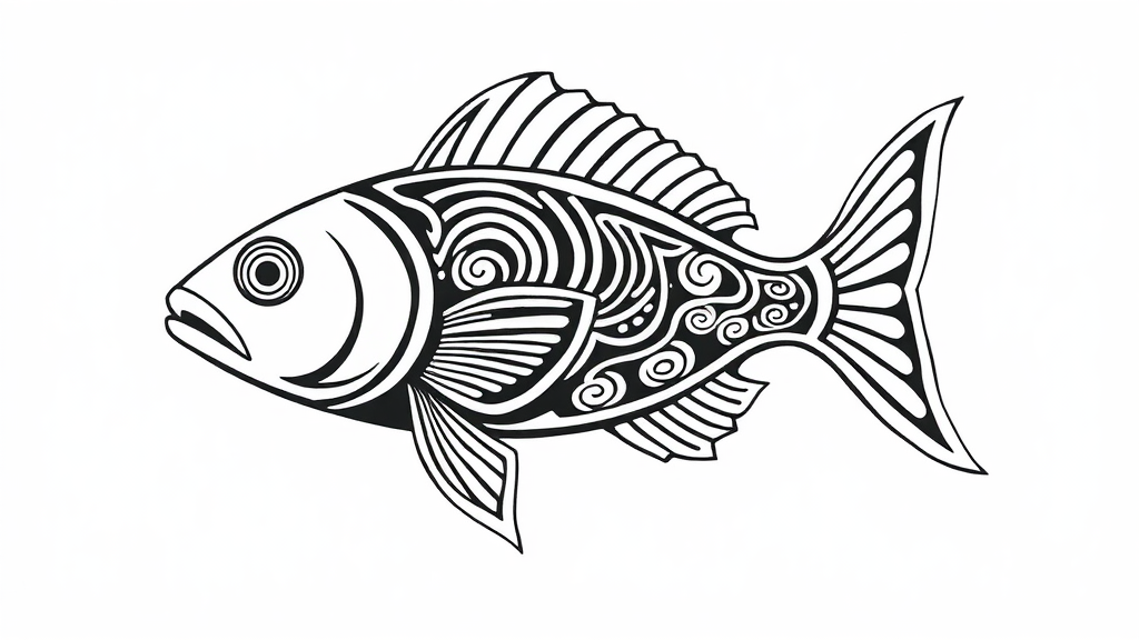 An illustrated fish in Maori style design.