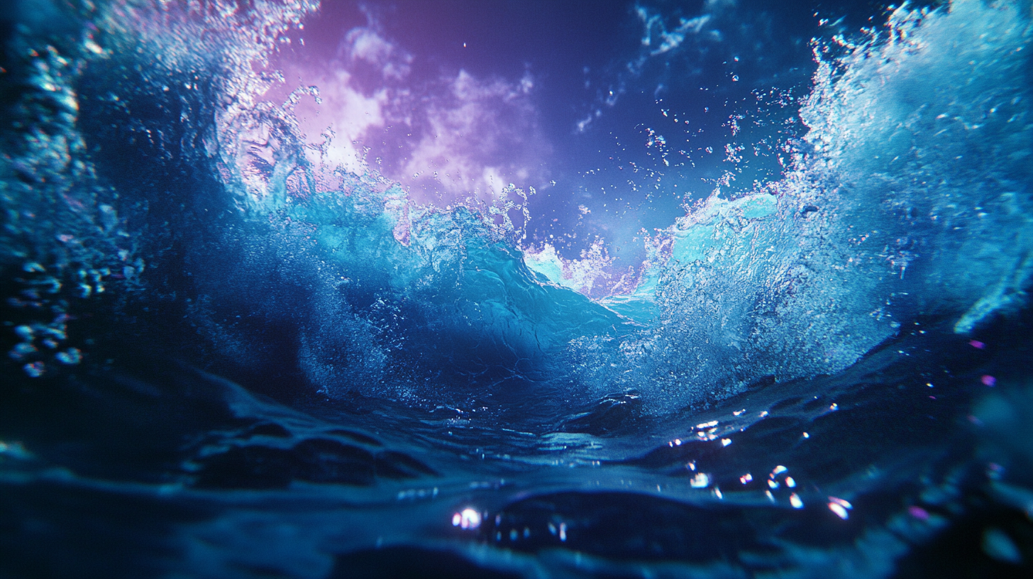 An ocean wave crashing with blue colors