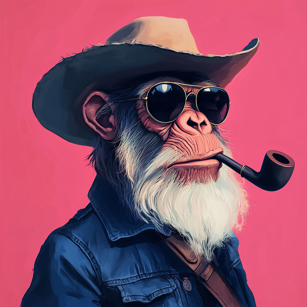 An old cowboy ape with pipe and shades