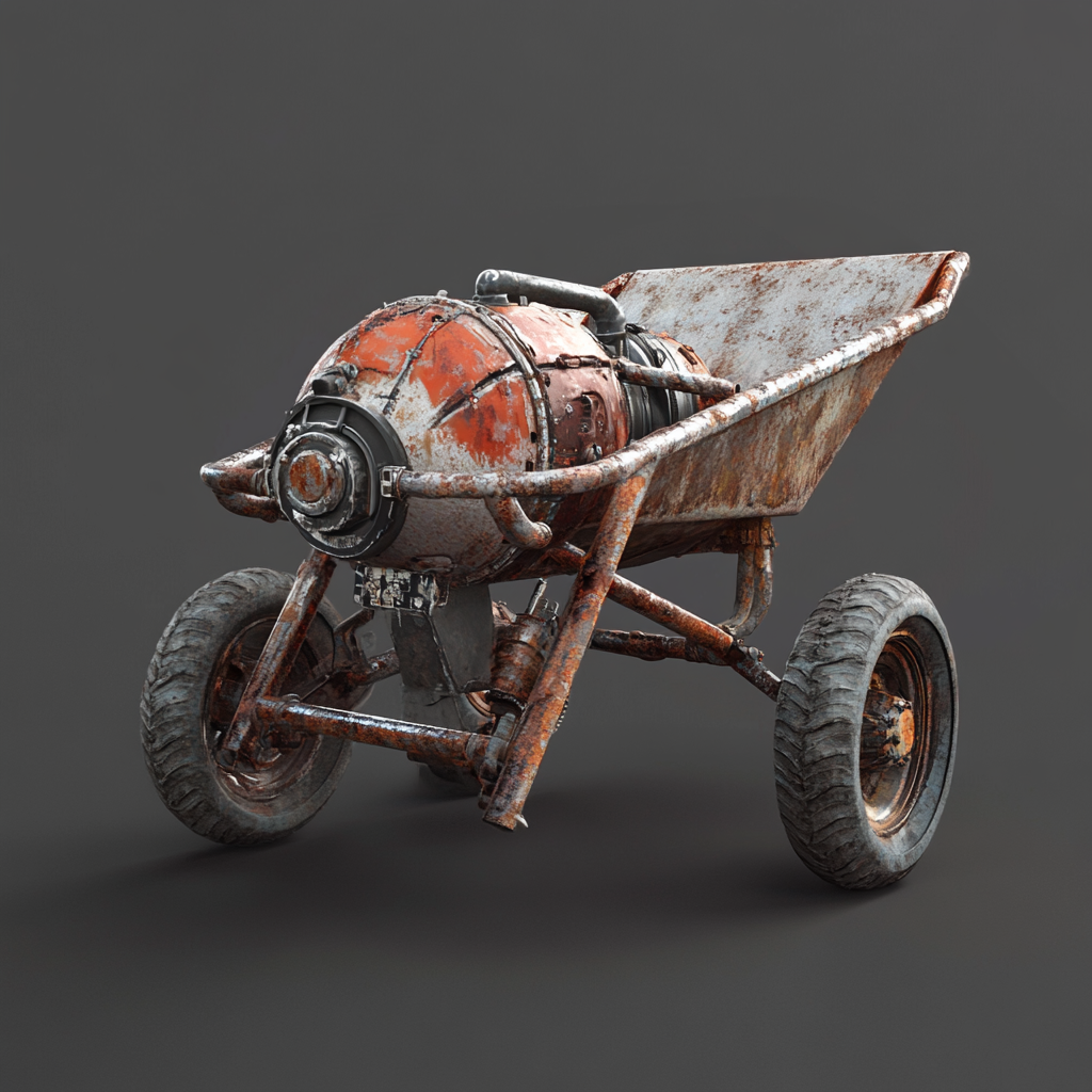 An old wheelbarrow with a useless turbo booster.