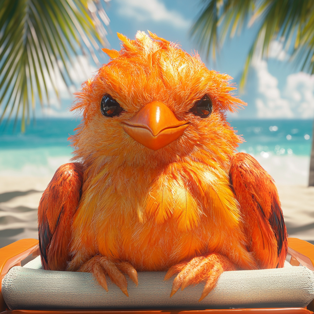 An orange swallow relaxing on a sunny beach.