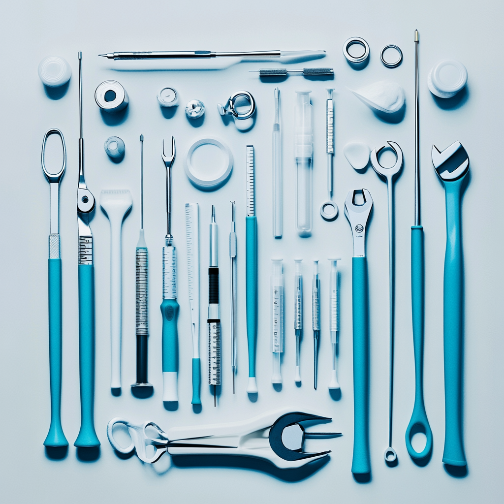 An organized, modern arrangement of tools and utensils.