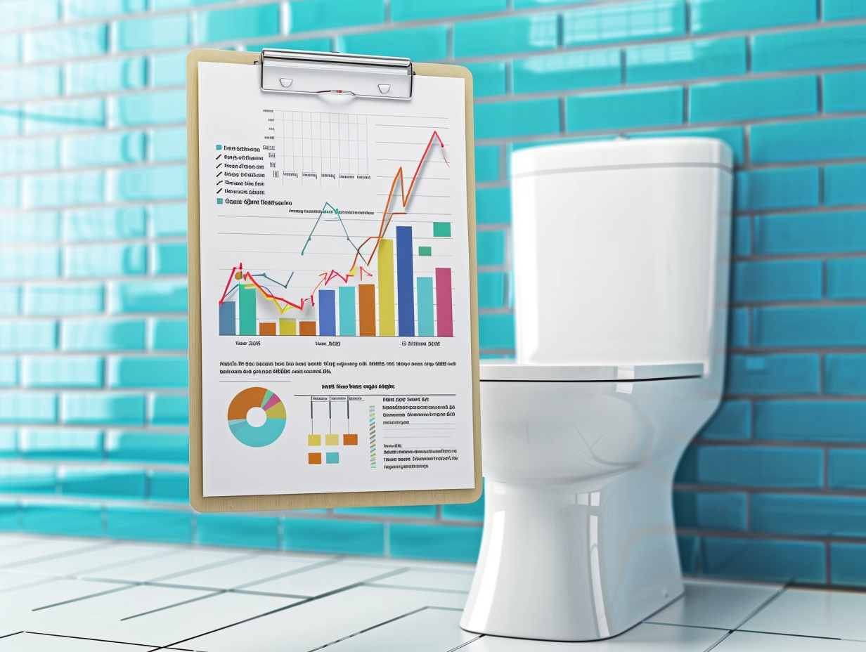 Analytics Report in Office Bathroom with Graphs