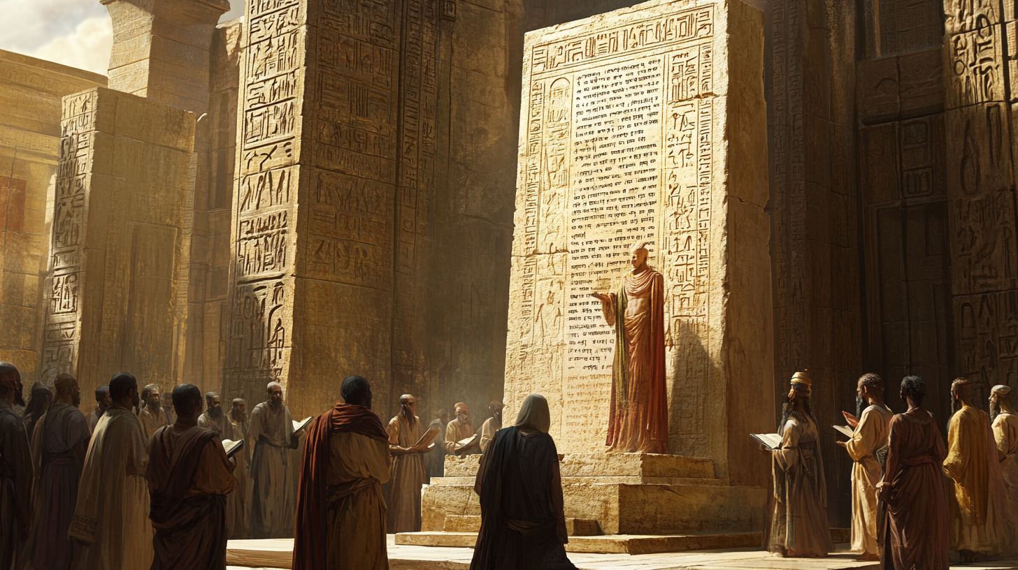 Ancient Babylonian City Square with Hammurabi's Code Stele