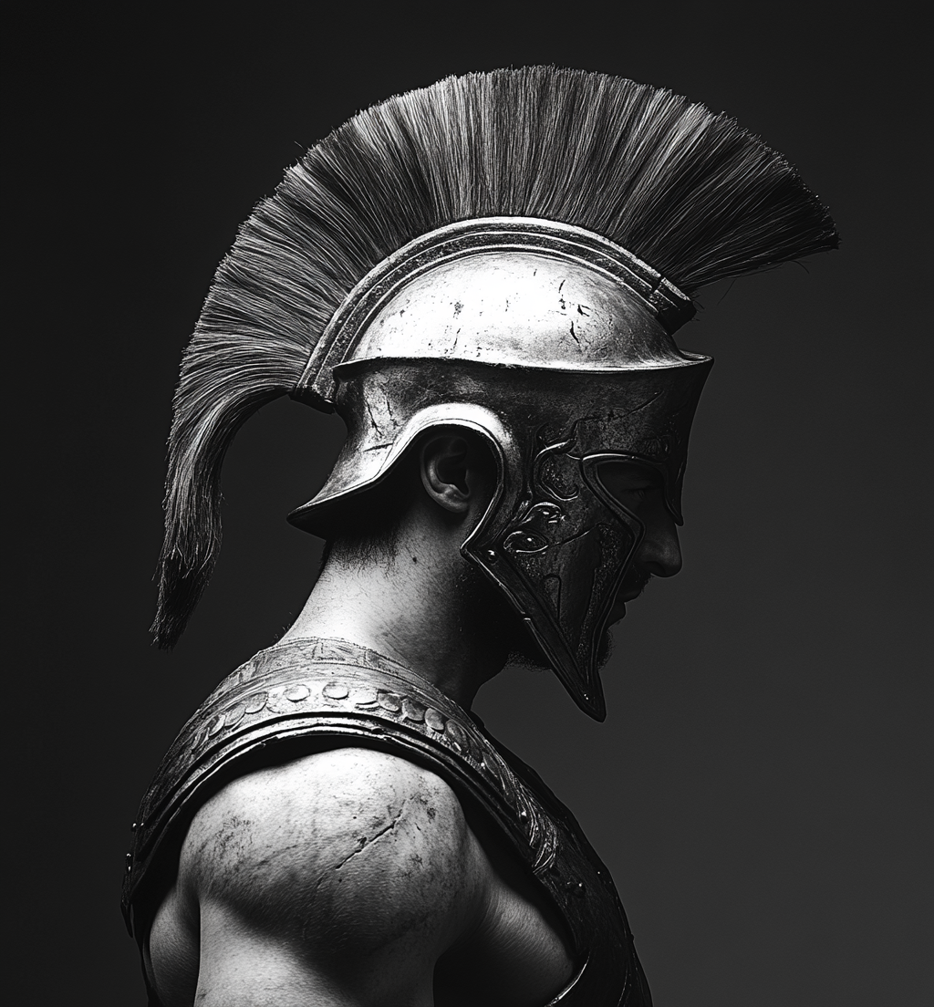 Ancient Greek Soldier Helmet Armor Profile Studio Lighting