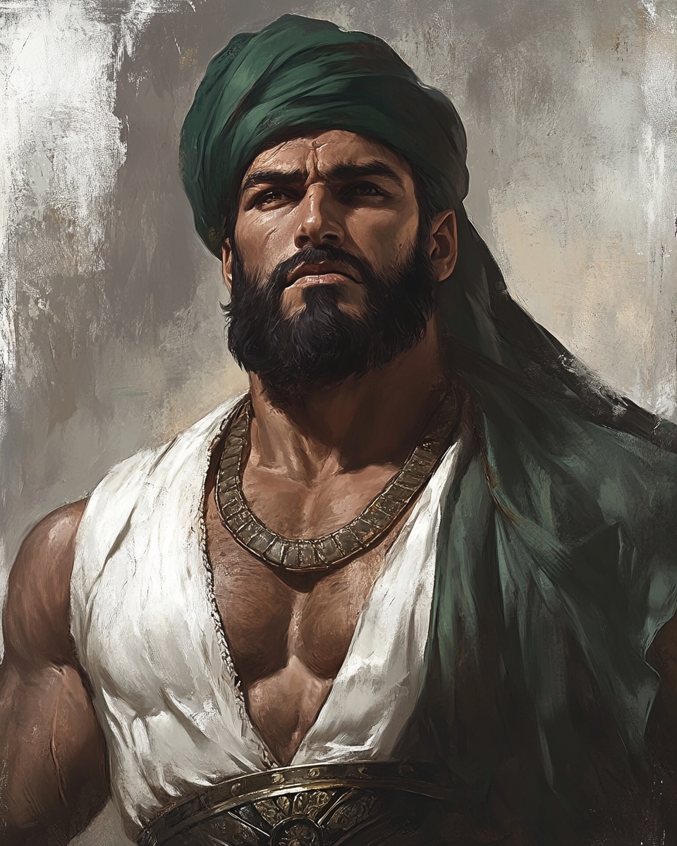 Ancient Islamic warrior in traditional robes and turban - AR 4:5