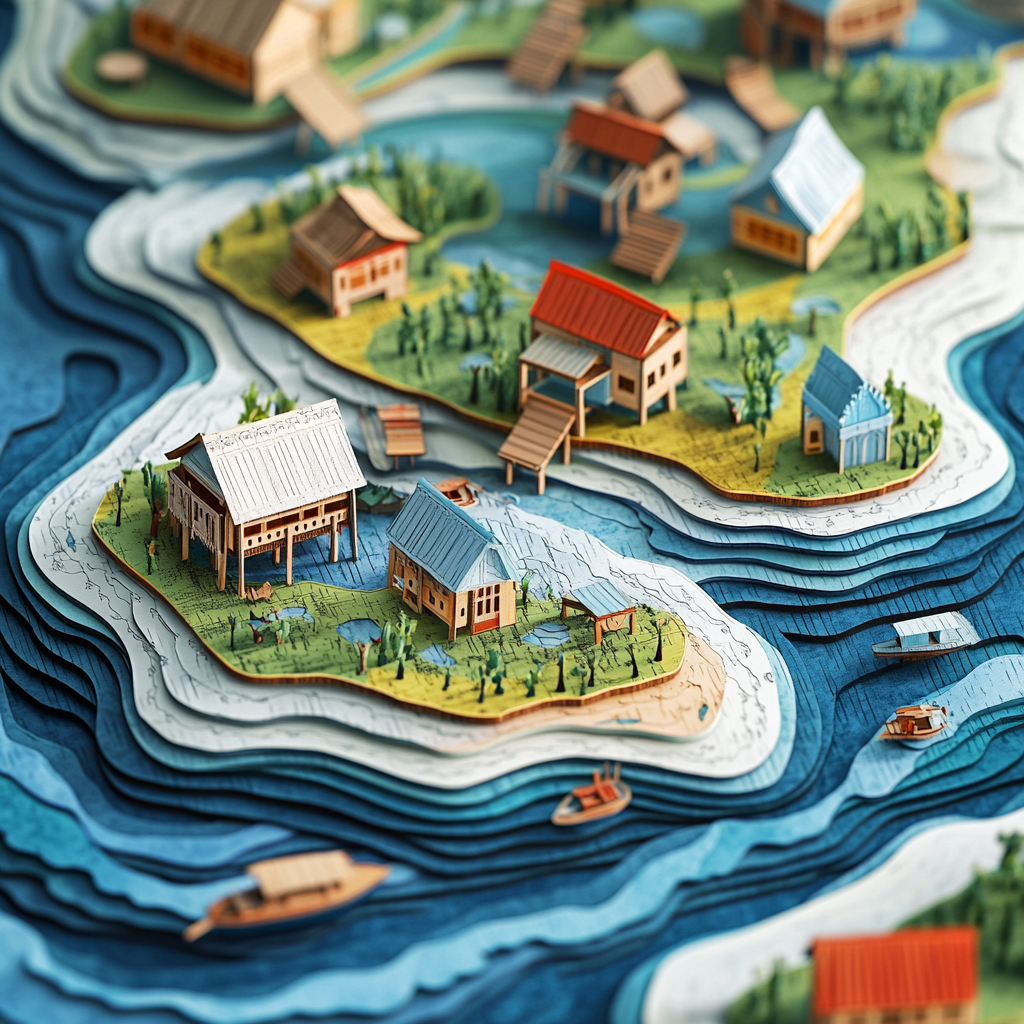 Ancient Stilt Houses by Water: 3D Puzzle Map