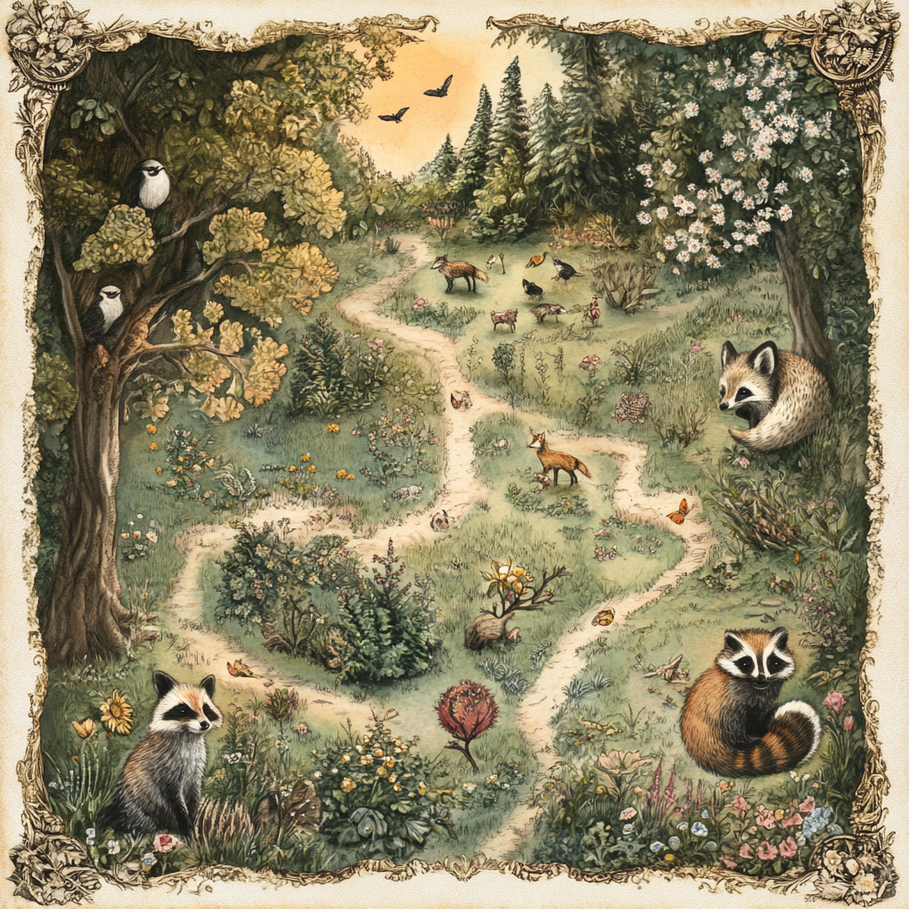 Ancient Woodland Map with Victorian Animal Illustrations