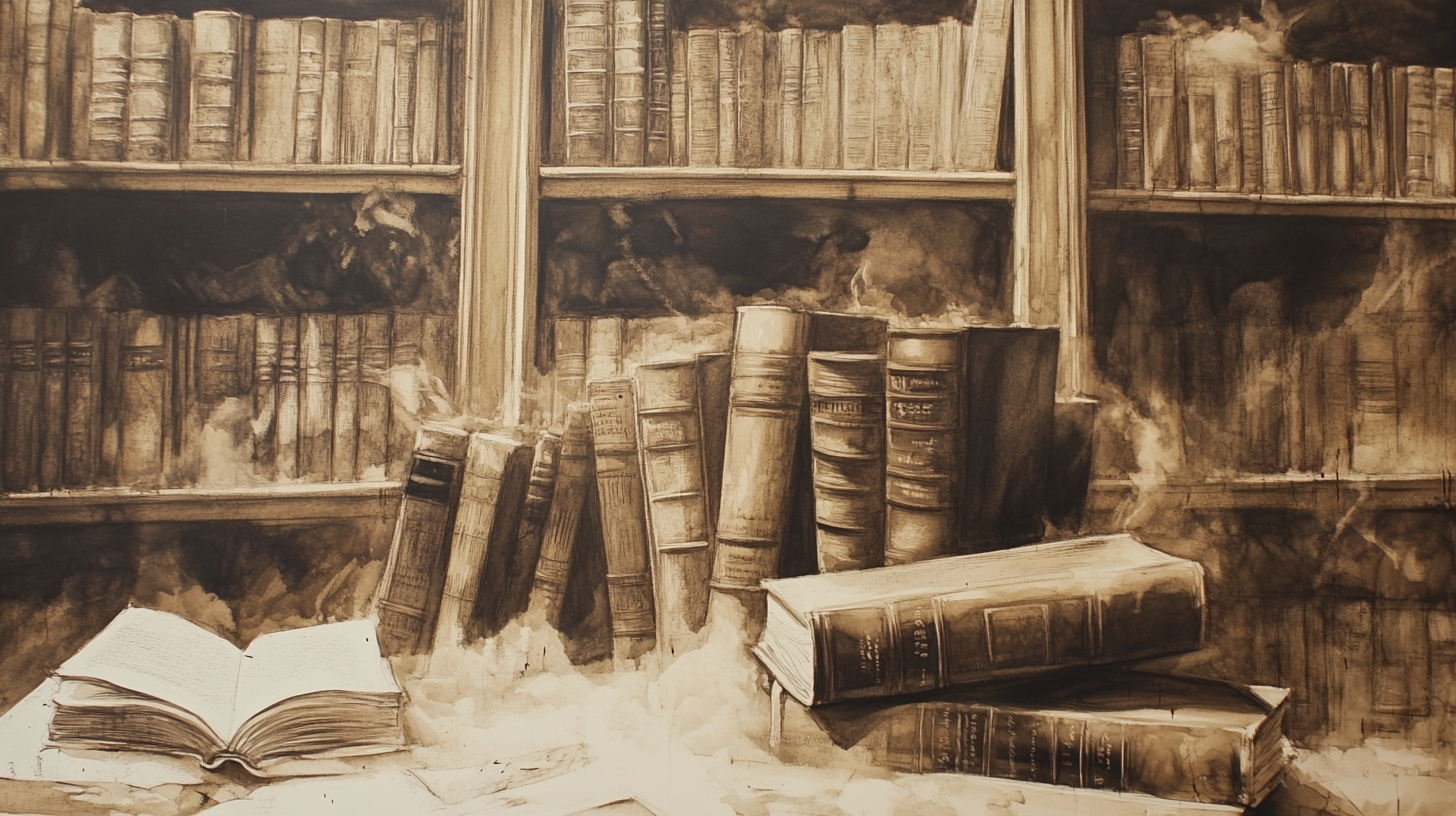 Ancient library with emotional sepia art