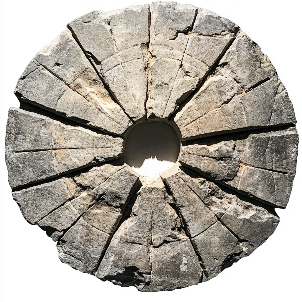 Ancient stone disc with star points and broken center