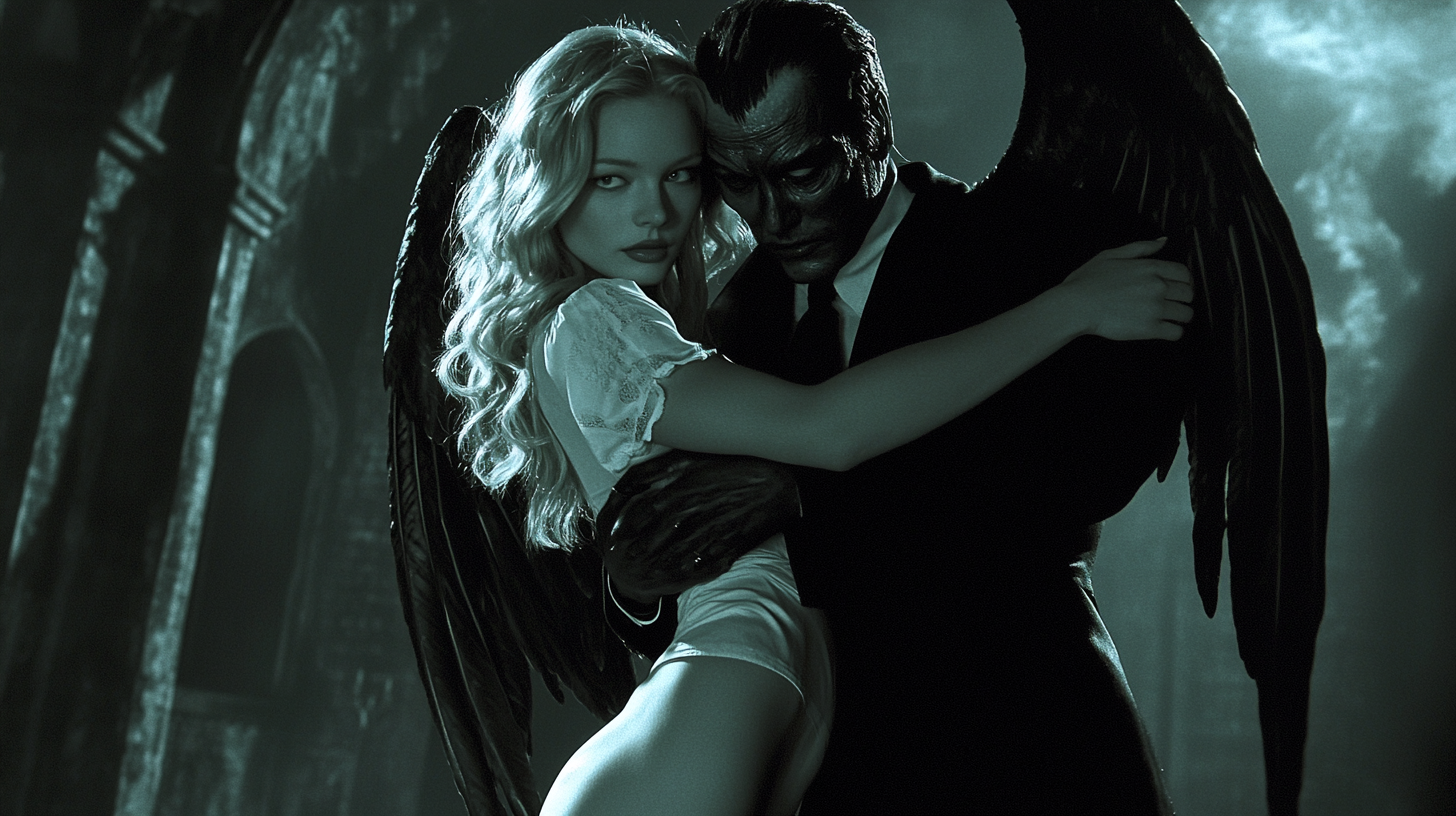 Angel Girl Embracing Shadow Man, Eyes Wide Shut