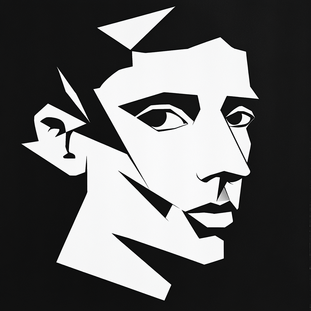 Angular lines define Sam Altman's bold geometric portrait.