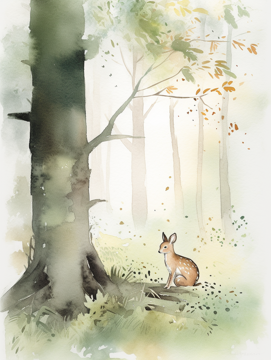 Animals in Forest: Watercolor Painting