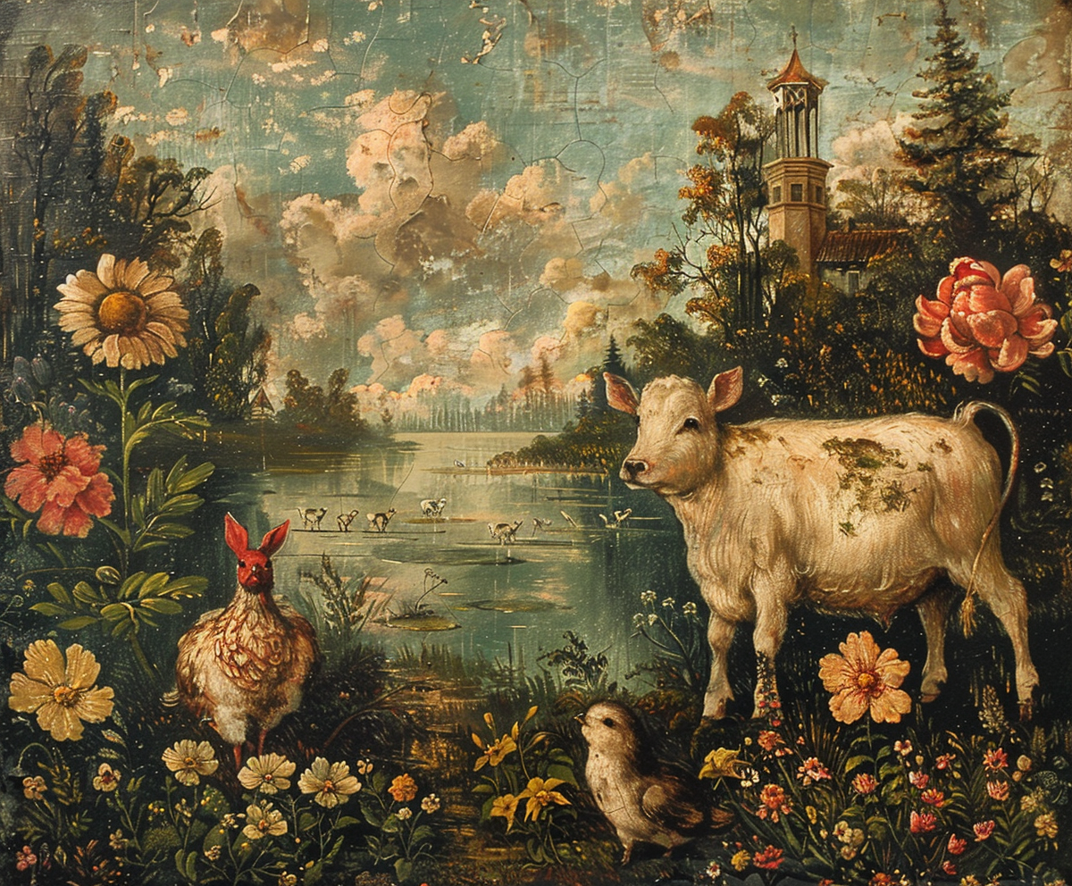 Animals on a Farm in a Painting