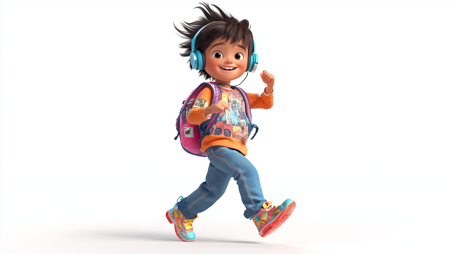 Animated Kazakh Boy with Fashionable Outfit and Gadgets