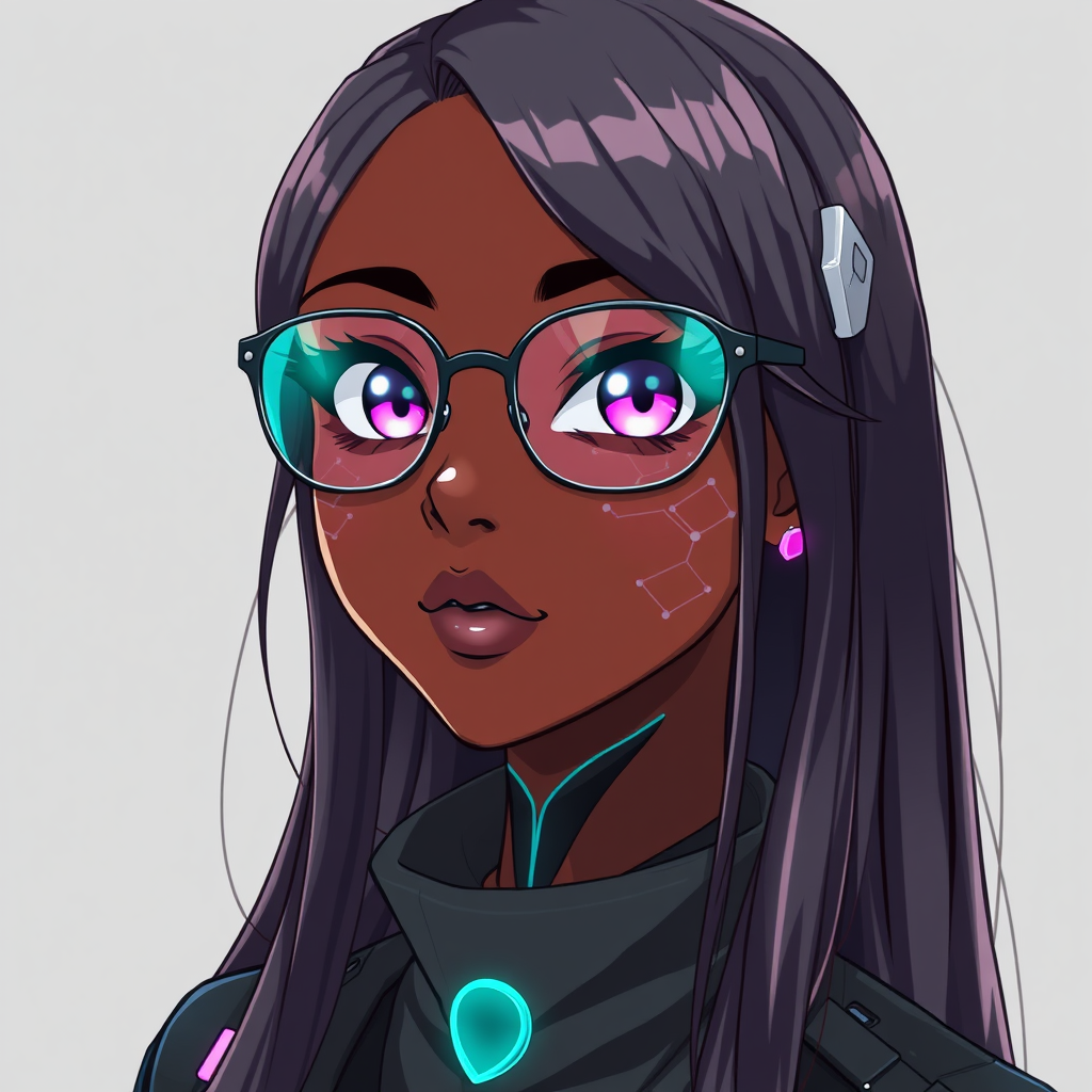 Anime Cyberpunk Girl with Hexagon Skin Pattern