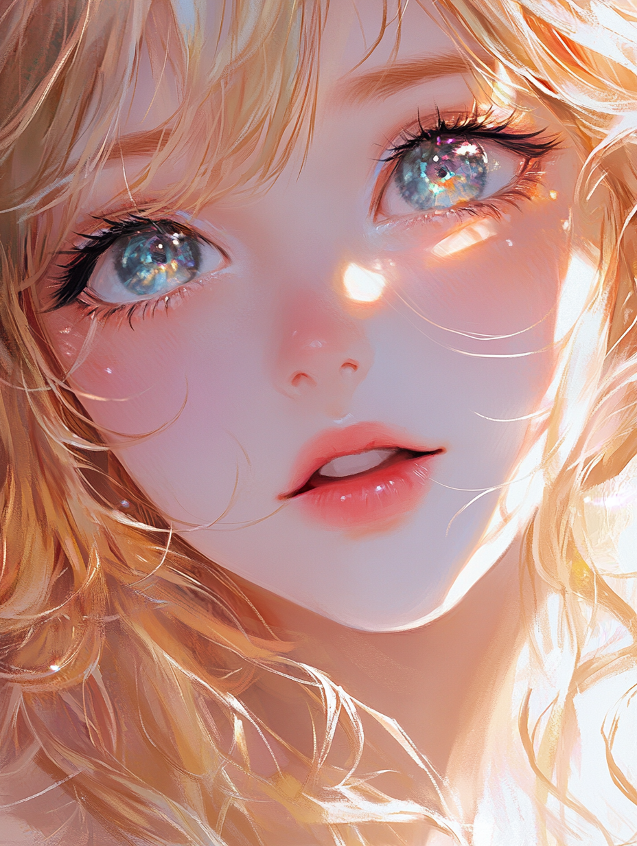 Anime Girl Close-Up with Blonde Wavy Hair