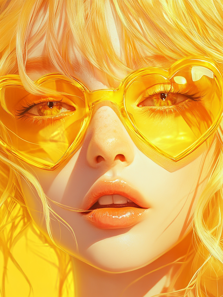 Anime Girl with Blonde Hair Wearing Yellow Sunglasses.