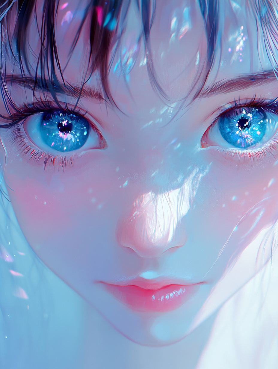 Anime Girl with Sparkling Blue Eyes Portrait - 3:4