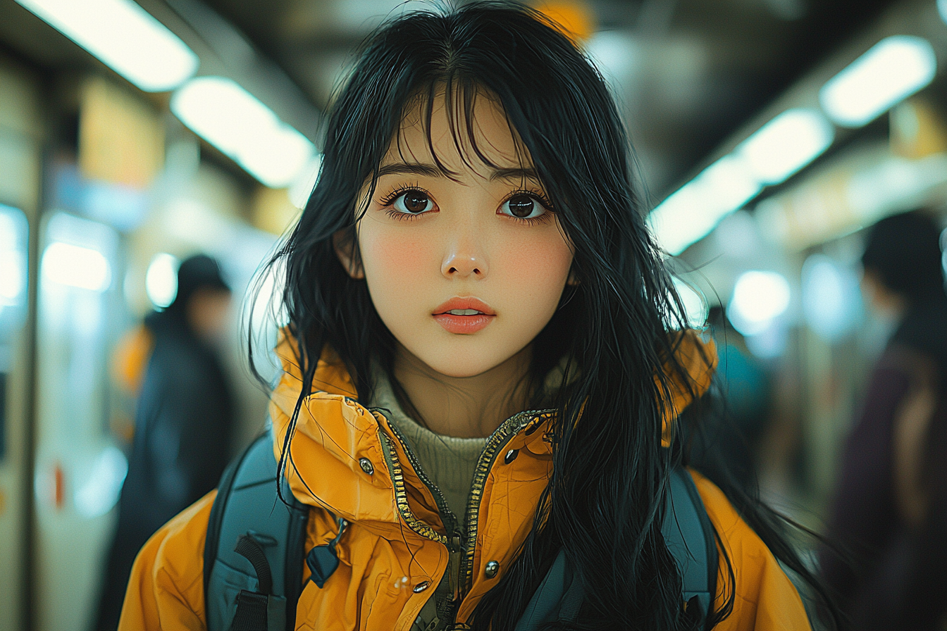 Anime of asian girl leaving with vibrant colors.