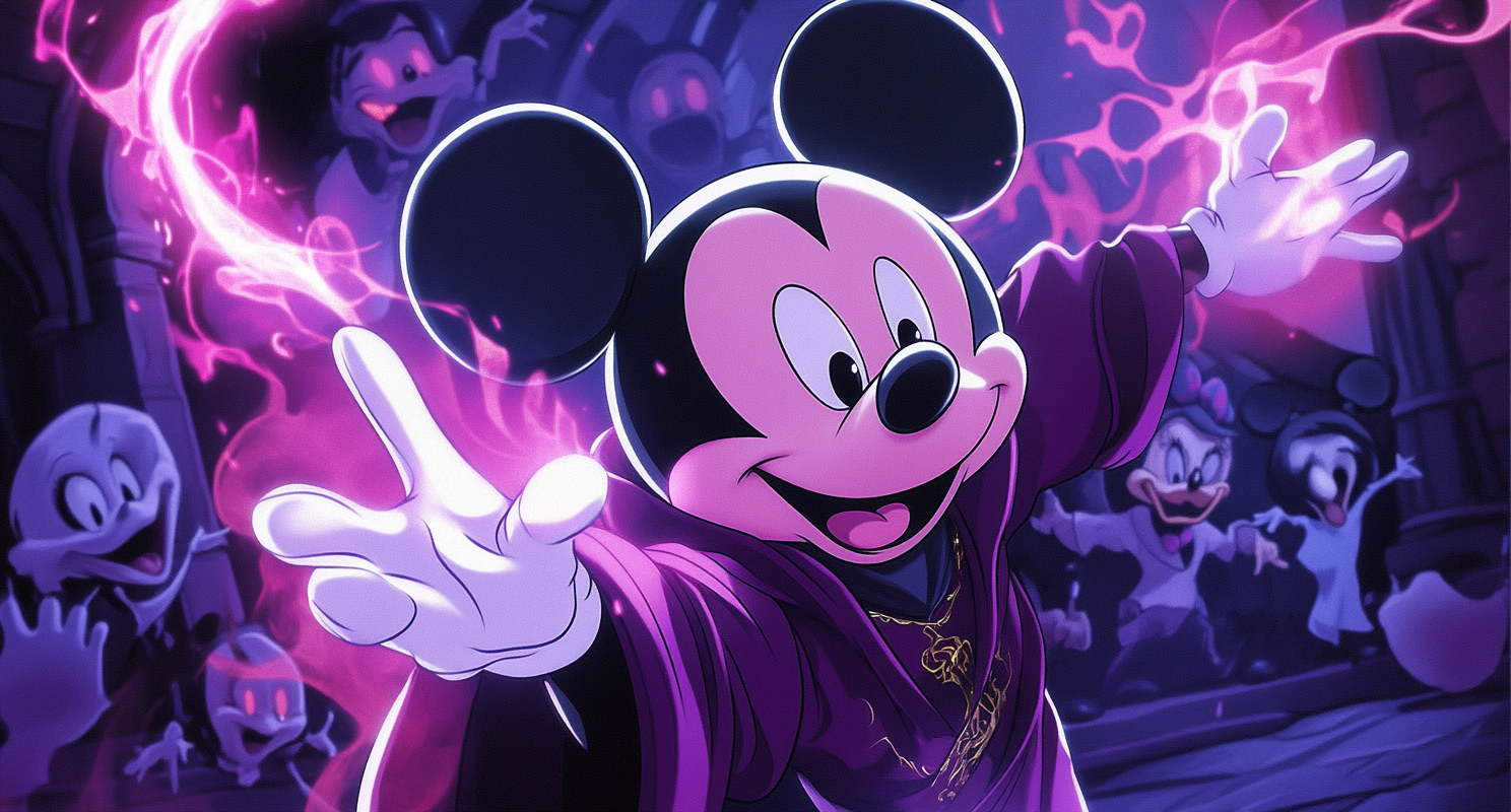 Anime-style Mickey Mouse Mage Casting Pink Magic