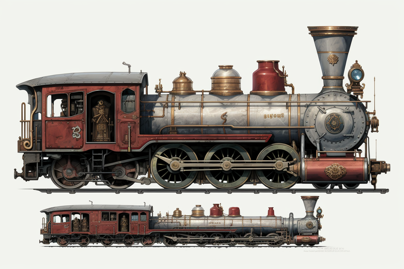 Anime train engine and car on white background.