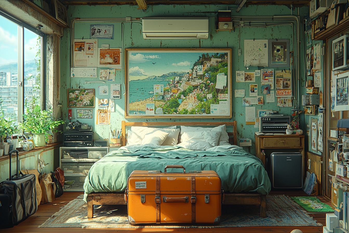 Anime with vibrant colors, detailed settings, emotions emphasized.