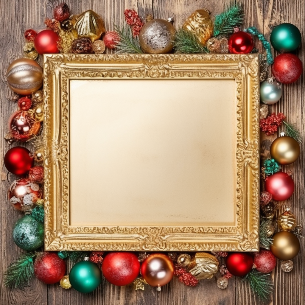 Antique frame with Christmas decorations in oil painting