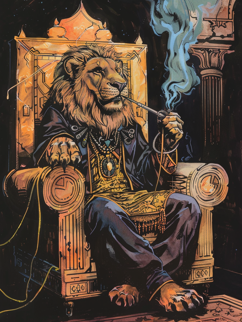 Arab Lion Merchant's Aura in Vintage Card Illustration