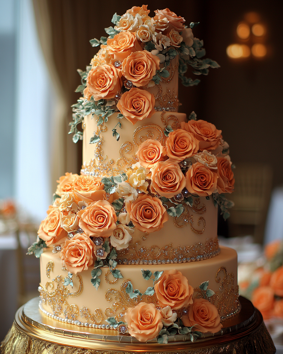 Arabic Inspired Tangerine and Gold Tiered Cake