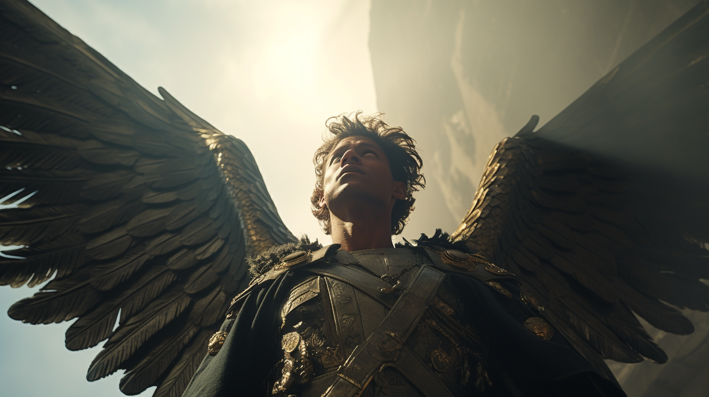 Archangel Miguel, Giant Pointing Up, Cinematic Still