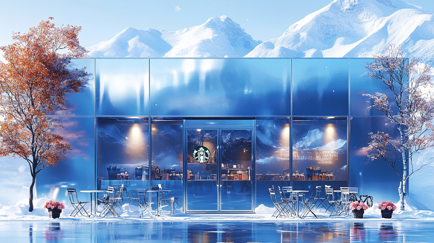 Arctic Starbucks Coffee Shop in snowy landscape