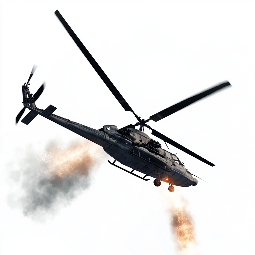 Arma 3 bird helicopter firing missiles in cartoon style.