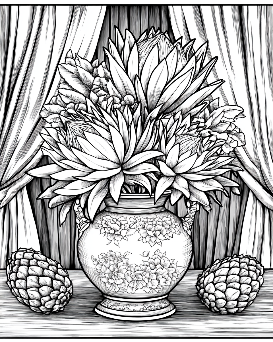 Arrangement of Hawaiian Proteas and Pineapples