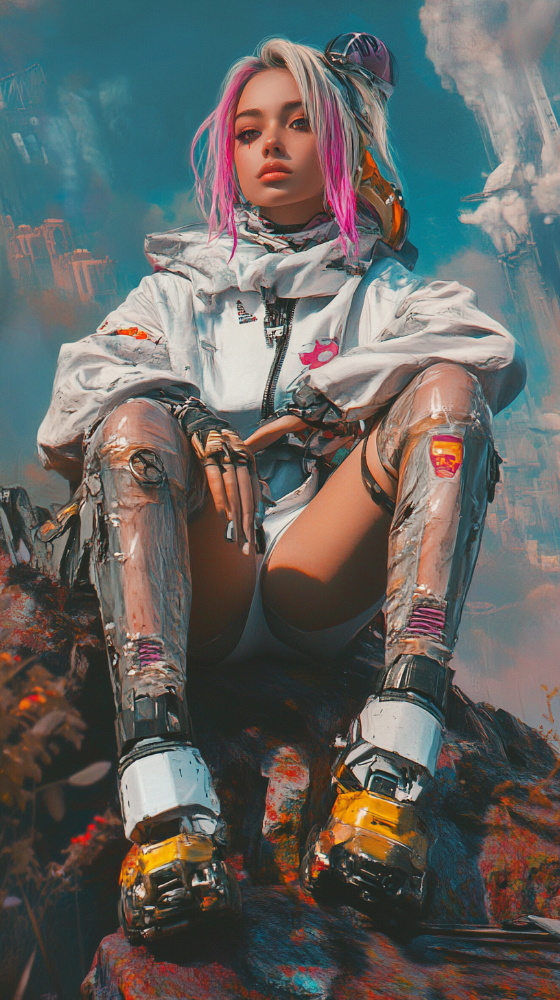 Art of punk woman in futuristic cyber world.