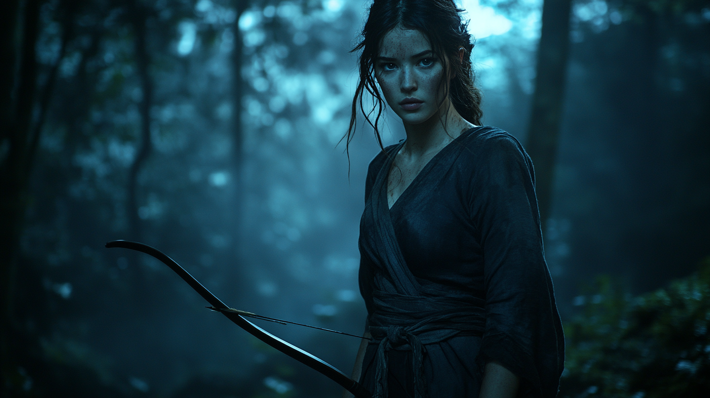 Artemis with Her Bow in Moonlit Forest