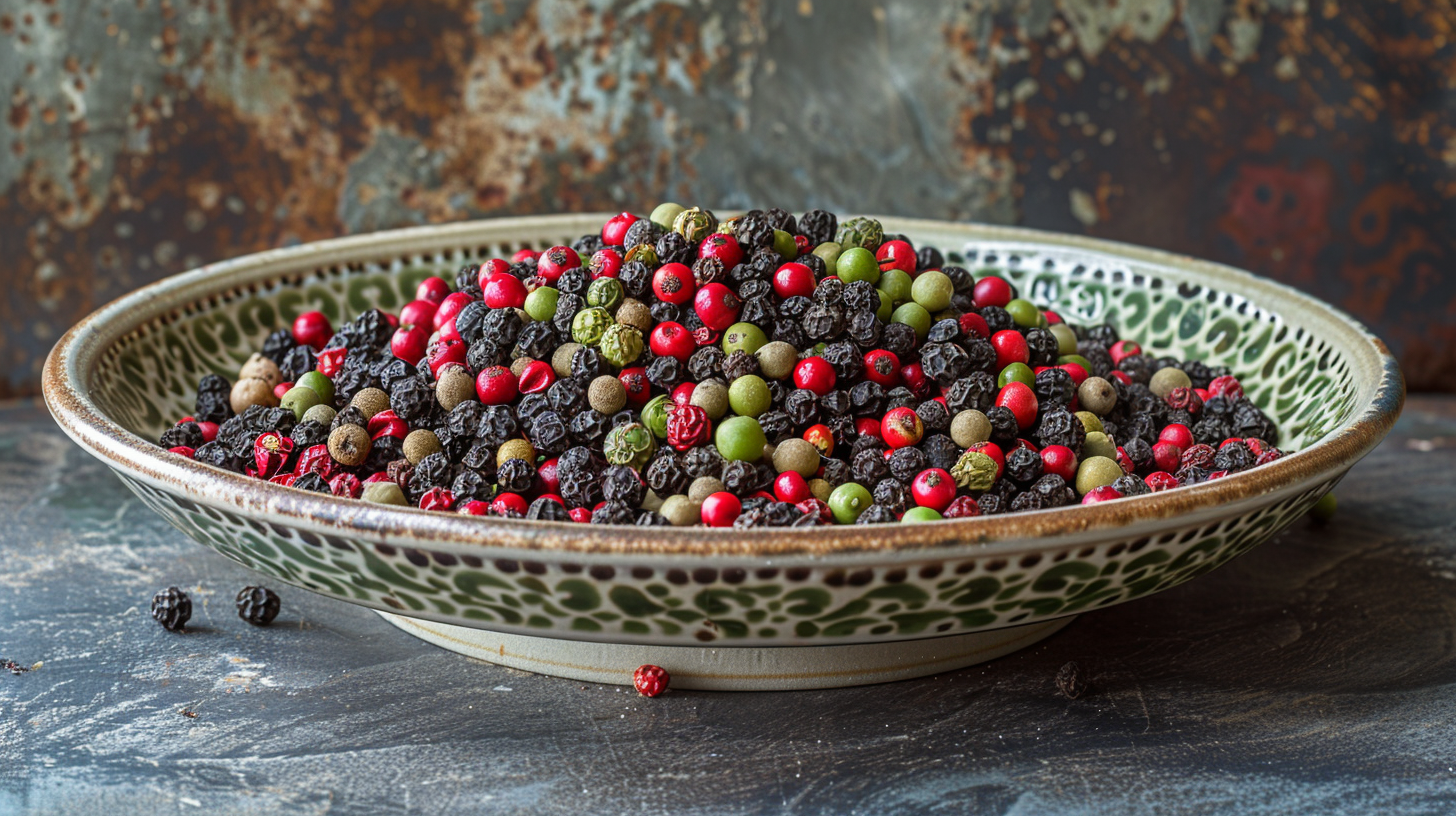 Artistic Arrangement of Kampot Pepper on Porcelain Plate