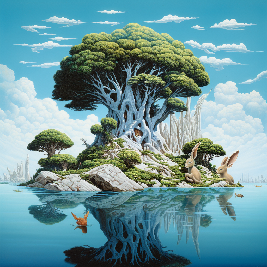 Artistic rabbit island album cover artwork