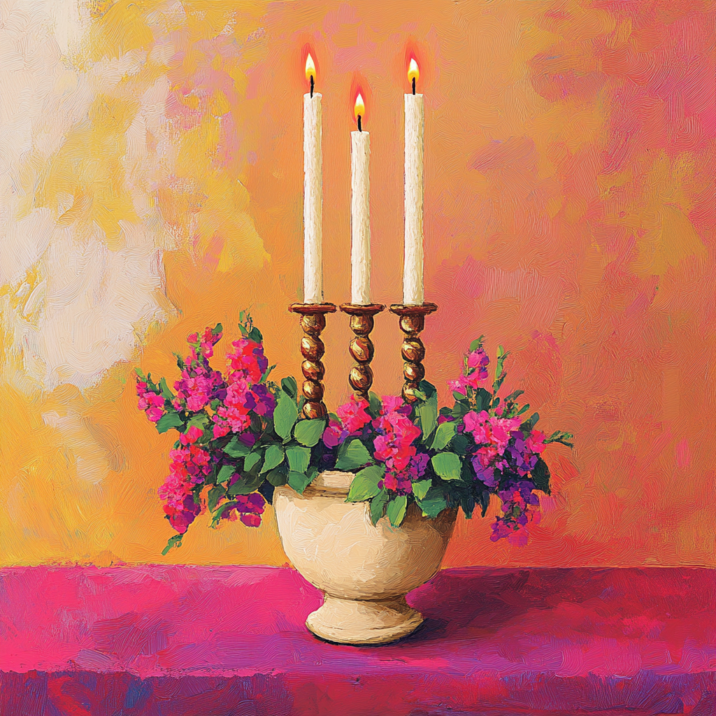 Artistic Shabbat Scene with Candles and Chalatas