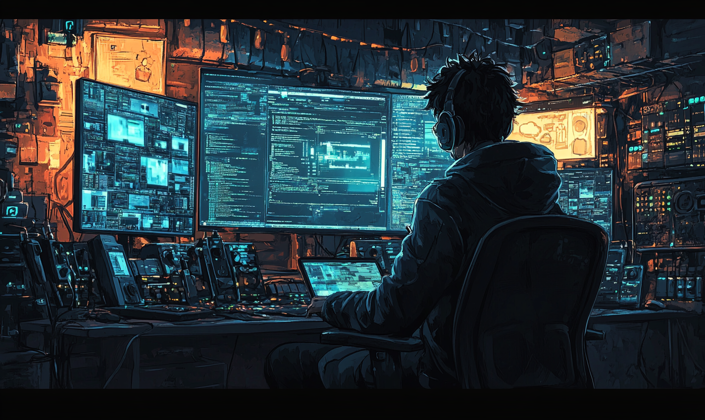 Artistic illustration in anime style on cybersecurity for YouTube.