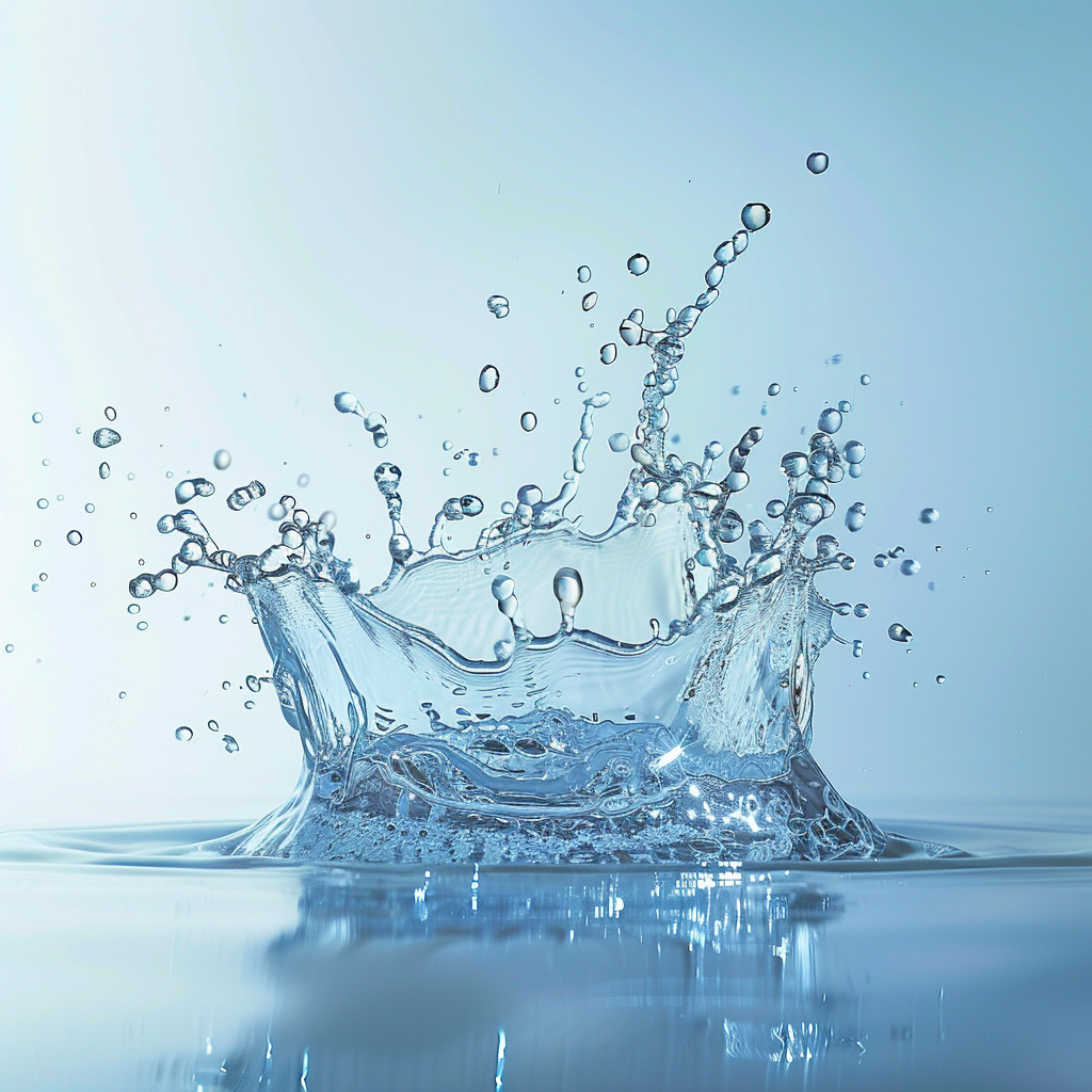 Artistic water splash with soft light blue background.