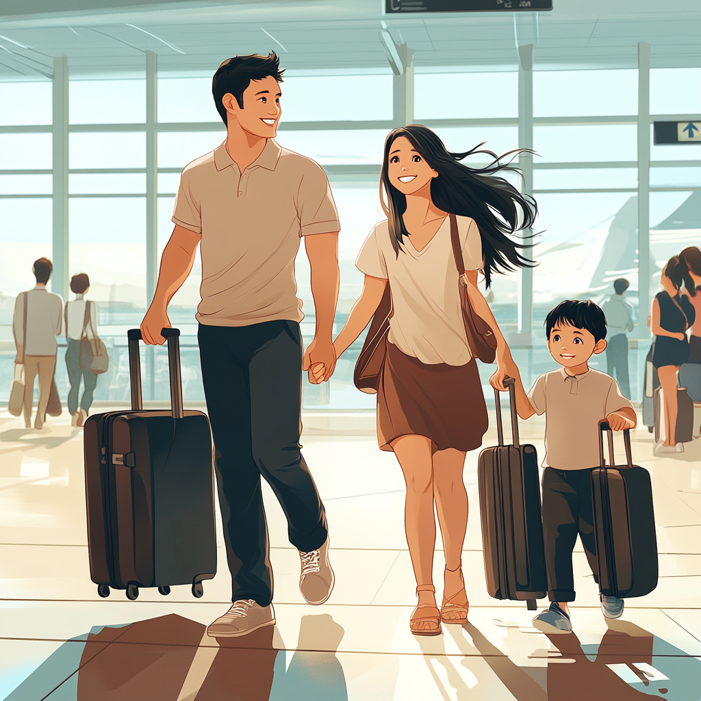 Asian Family at Airport Boarding Gate Travels Together