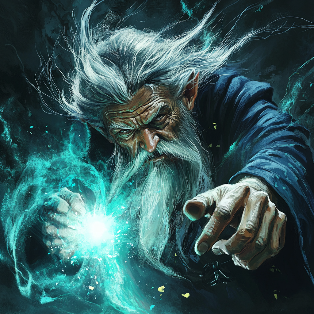 Asian Gnome Wizard Casting Color Spray Illustration