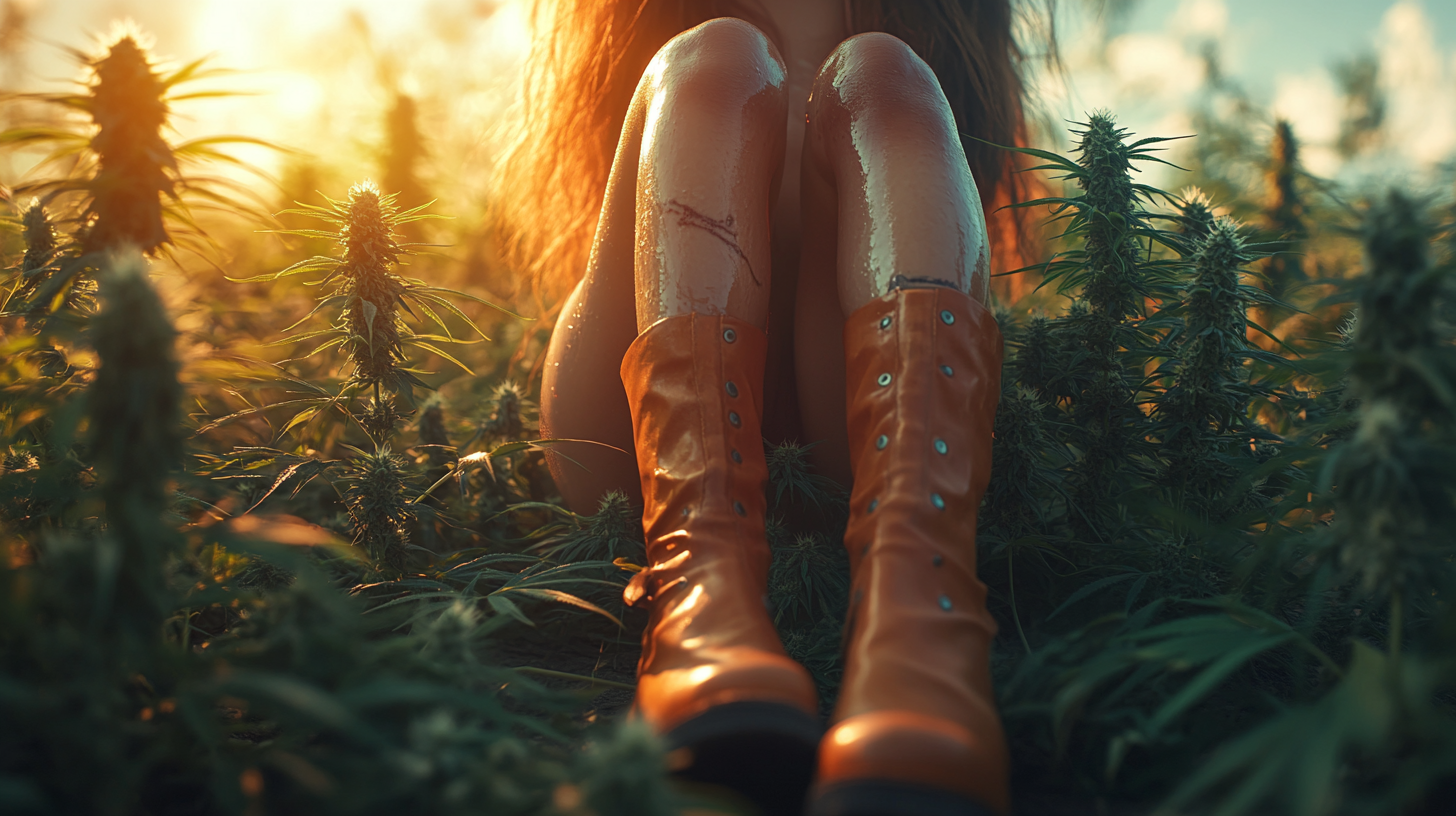 Asian model rolling joint with cannabis in hot summer.