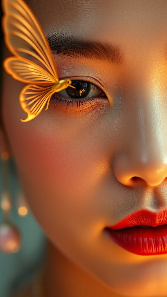 Asian woman with fairy in close-up skincare photography.