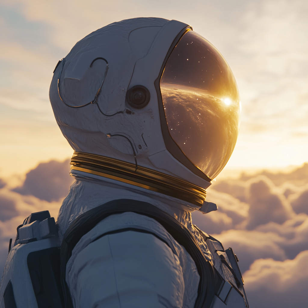 Astronaut in Space with Glowing Helmet