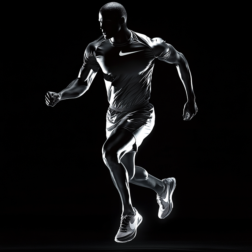 Athletic Nike mannequin in black background showcases innovative apparel.