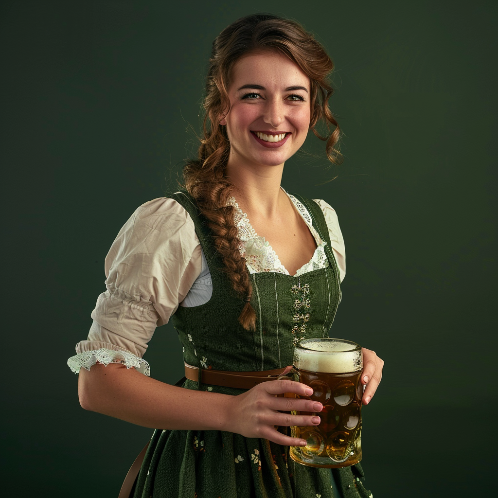 Attractive 33-Year-Old Oktoberfest Woman in Green Dirndl