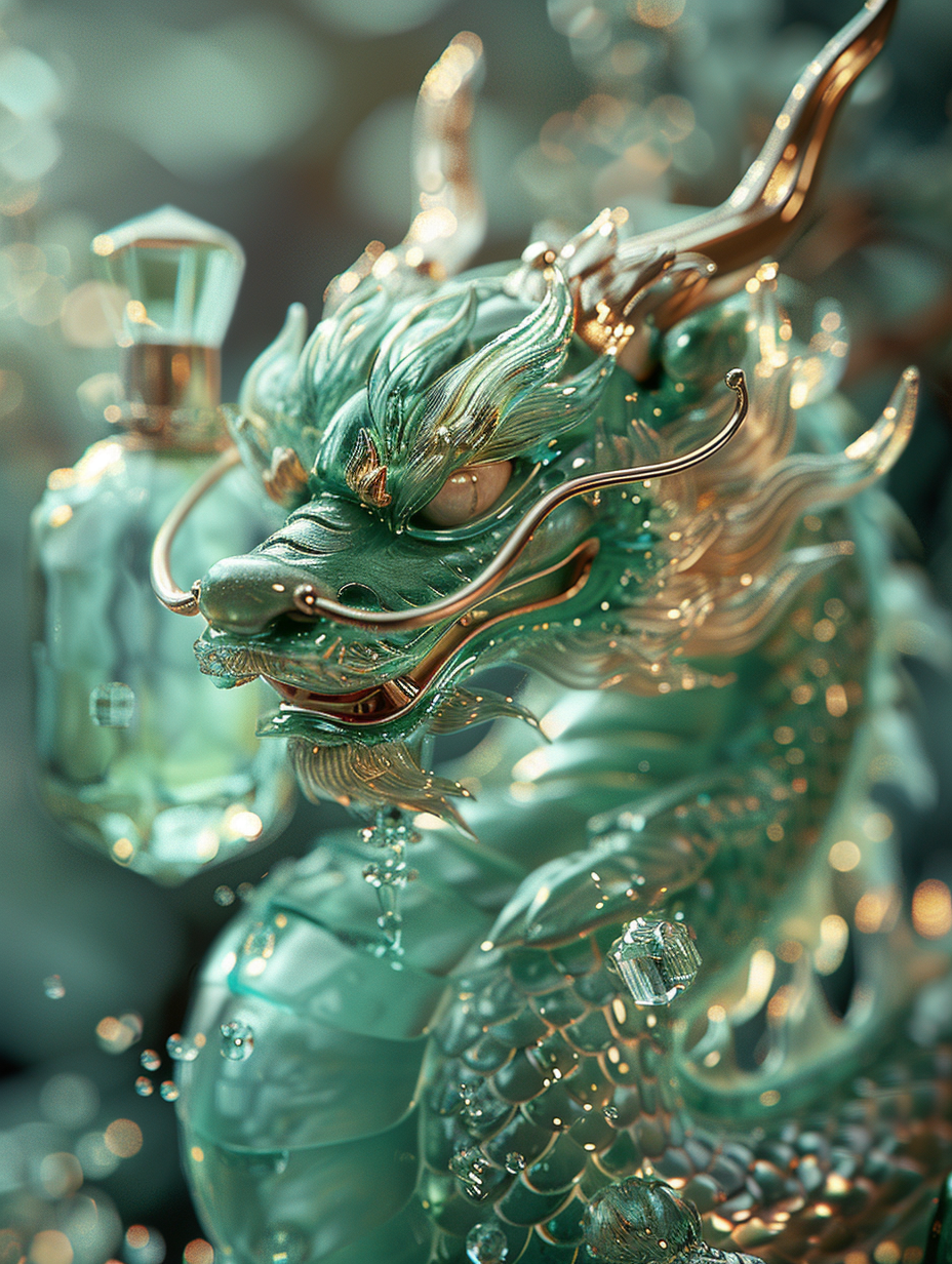 Auspicious Dragon Design: Green Gemstone Perfume Bottle