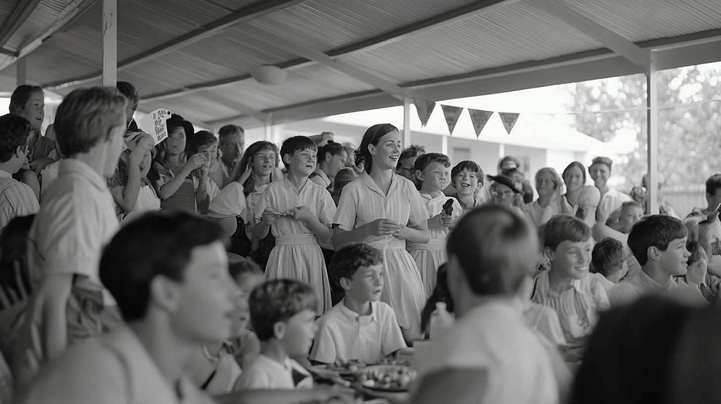 Australian cricket club community enjoying game and snacks.